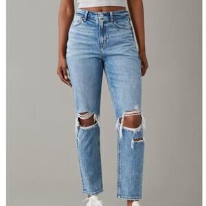 Blown Out Blue Ripped Distressed Mom Jean